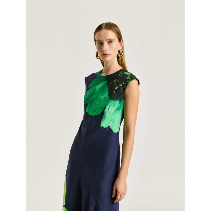 Veronika Maine Indigo Water Poppy Bias Midi Dress image number 3